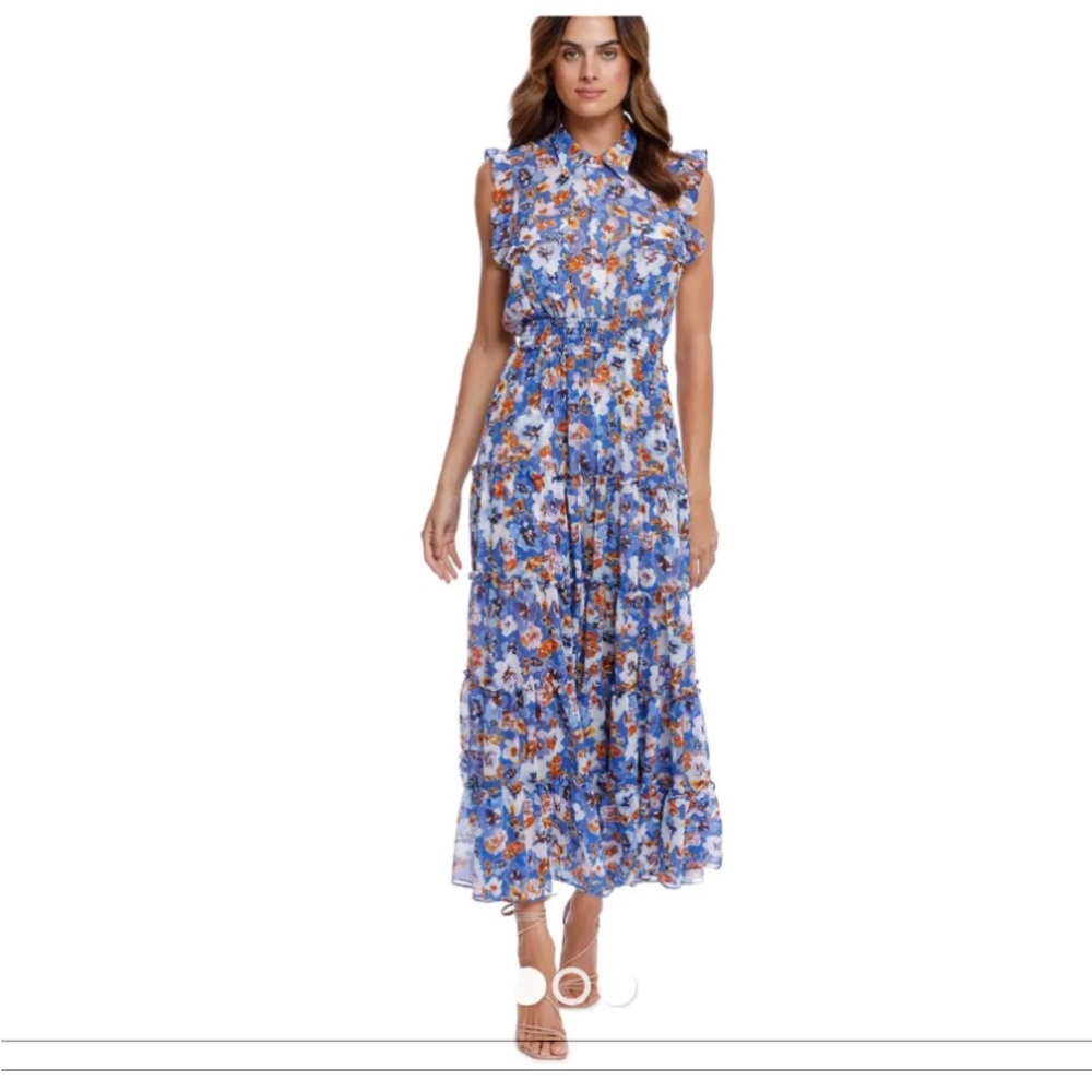 Misa Los Angeles Blue Orange Sleeveless Maxi Dress